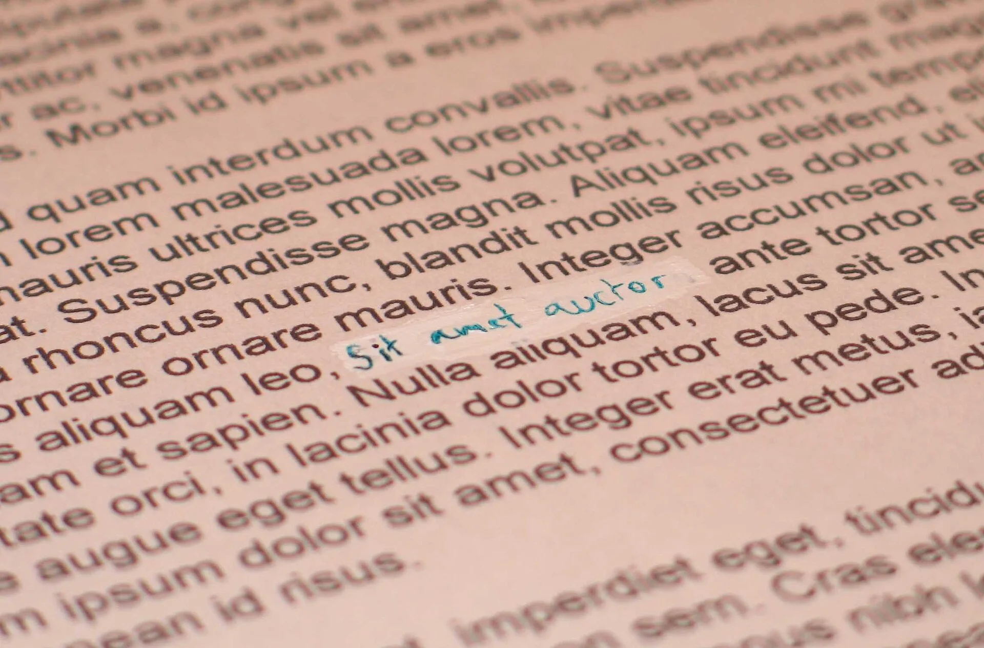 This image is an example of how correction fluid (e.g. Tipp-Ex) is used on printed documents. The text used is Lorem ipsum .