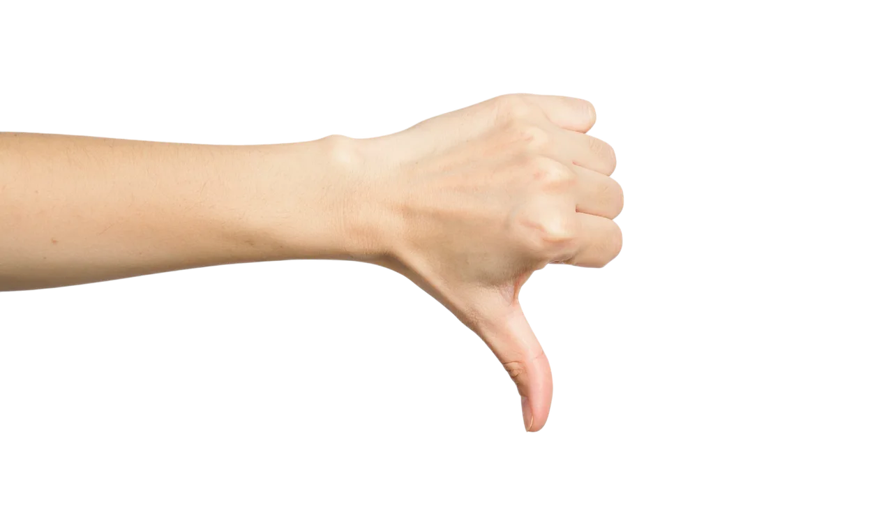 thumbs down, hand gesture, dislike sign, negative gesture, bad feedback, no symbol, rejection hand, failure sign, hand icon, disapproval, thumbs down vector, negative feedback, stop gesture, disagree hand, rejection icon, decline symbol, hand illustration, downvote sign, not good, poor rating, hand clipart, bad sign, hand signal, wrong gesture, negative symbol